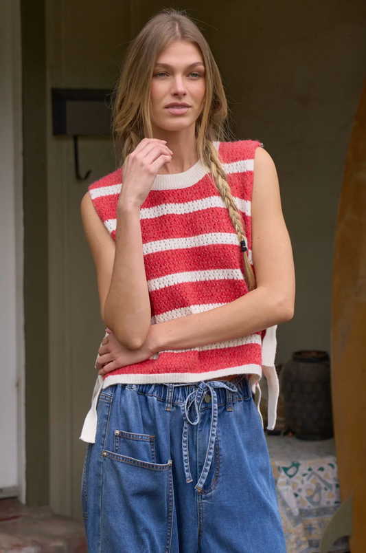 Crochet Striped Sleeveless Knit Top