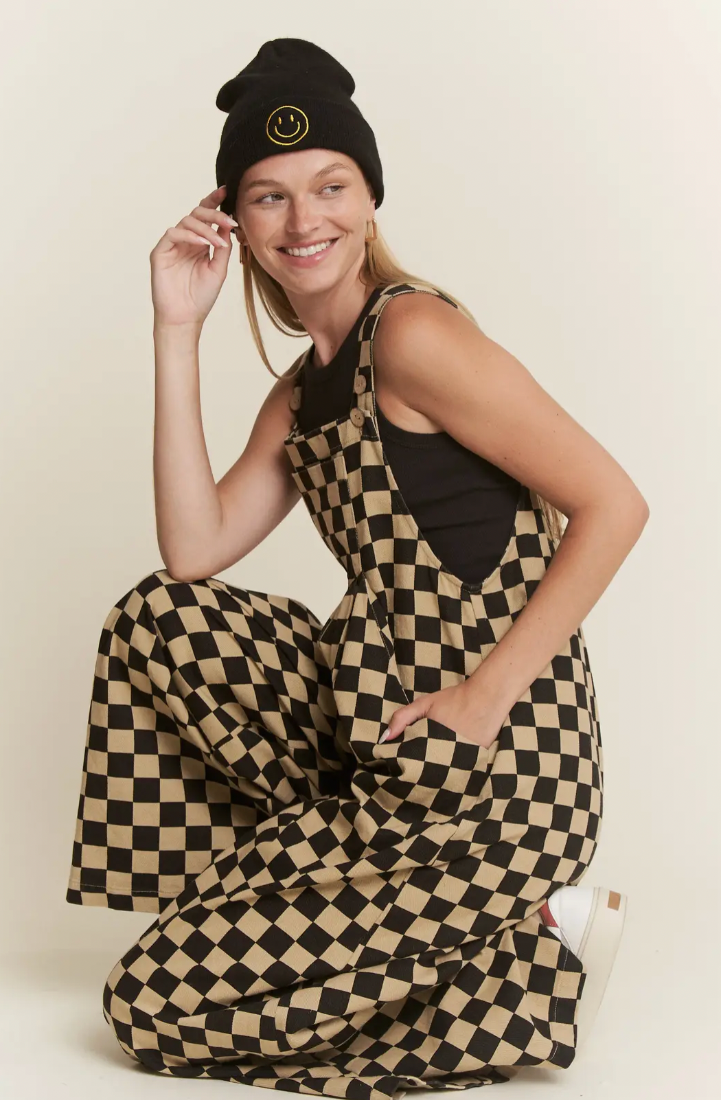 Checkered Wide Leg Overalls