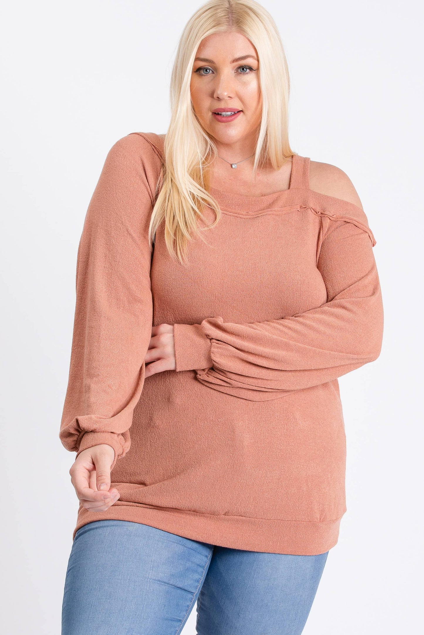 Plus uneven Hacci asymmetrical knit top-PLT8256