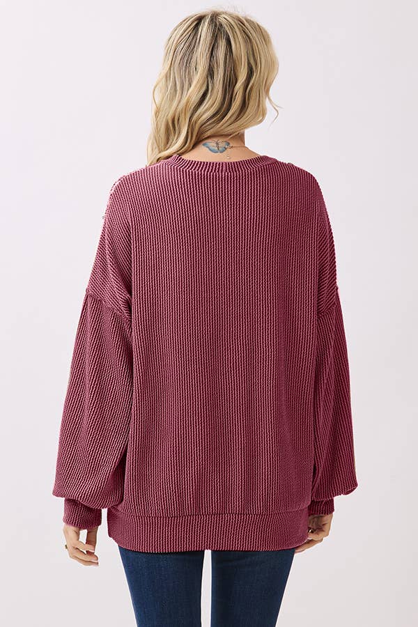 Color Block Rib Knit Oversized Pullover Top T6109