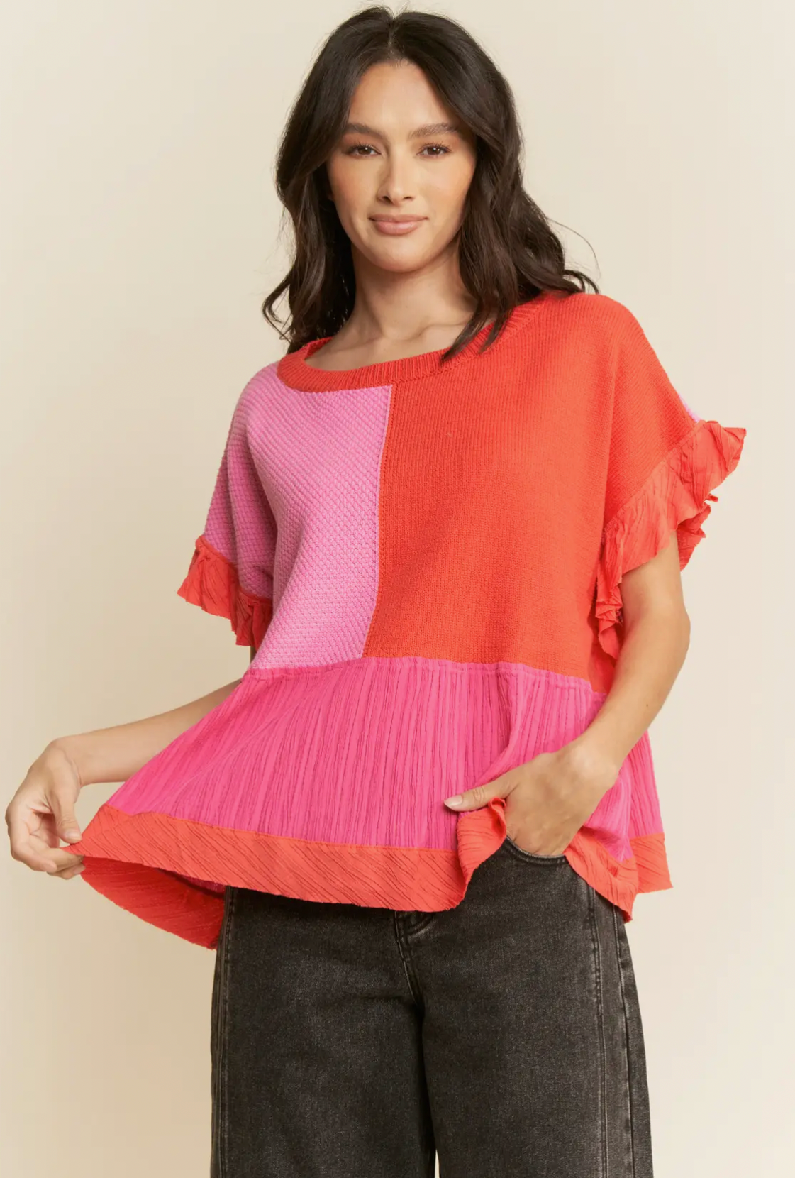 Ruffled Sweater Textured Top