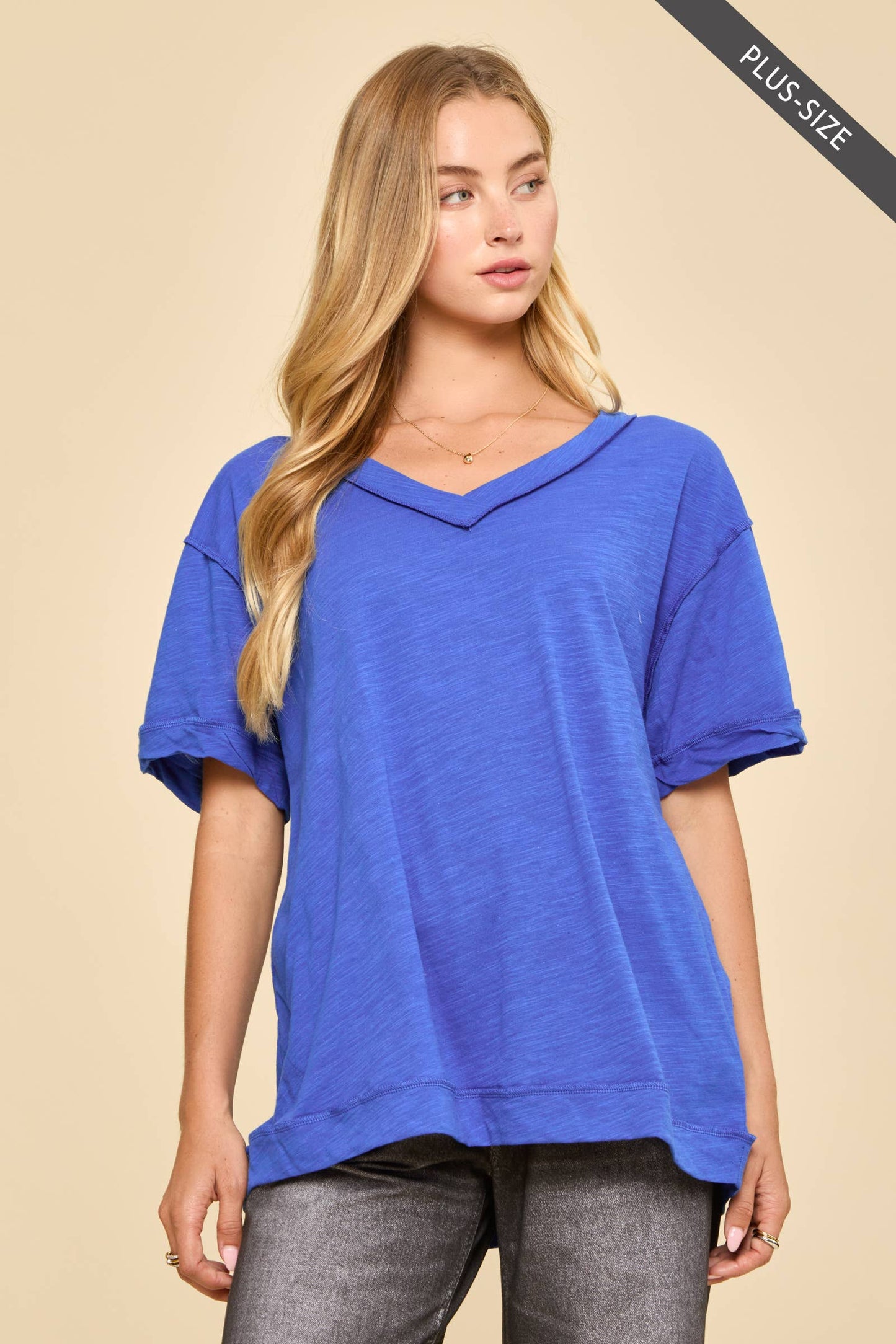 Curvy V-Neck Cotton Knit Top
