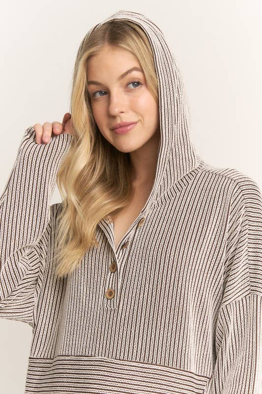 LONG SLEEVE URBAN RIB STRIPE HOOIDE TOP CURVY