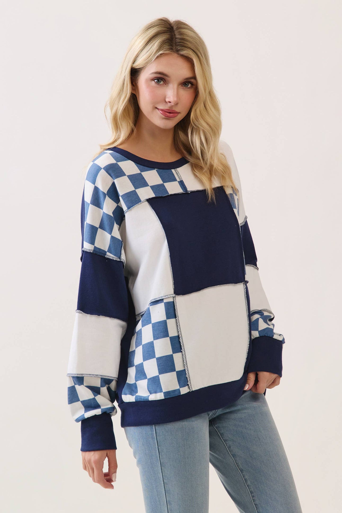 Checkered Print Patchwork Top