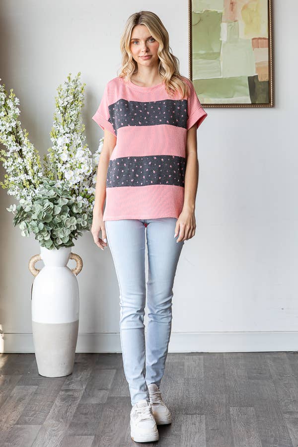 Curvy Color Block Side Slit Short Sleeve