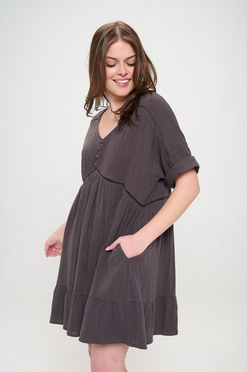 Short Sleeve Button Down Dress Curvy