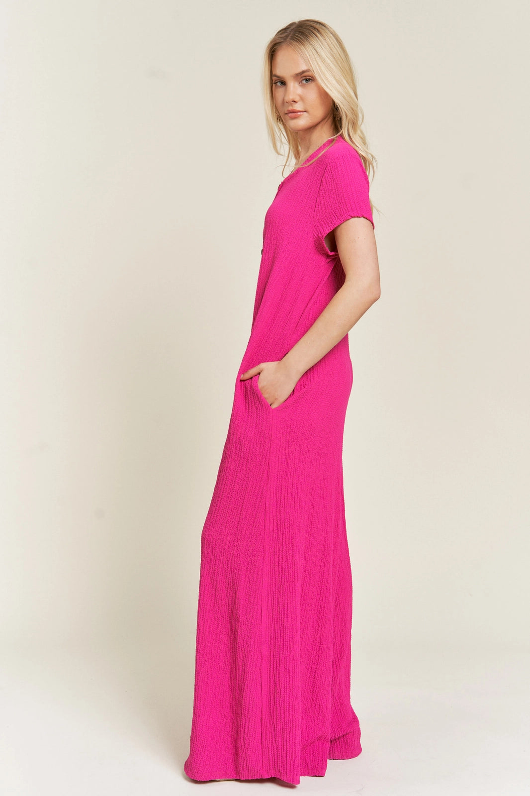 Textured Short Sleeve Jumpsuit Curvy
