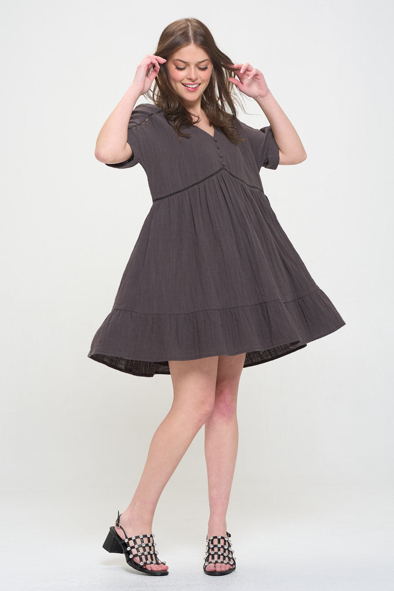 Short Sleeve Button Down Dress Curvy
