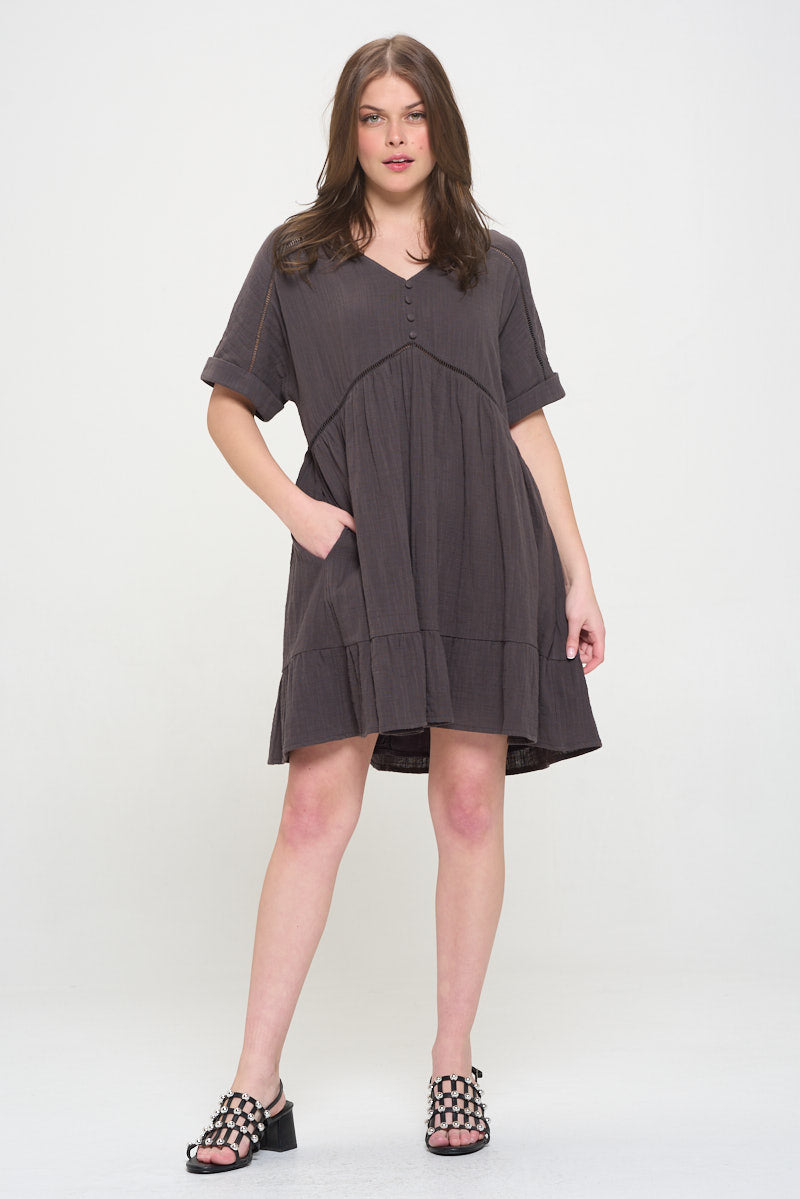Short Sleeve Button Down Dress Curvy