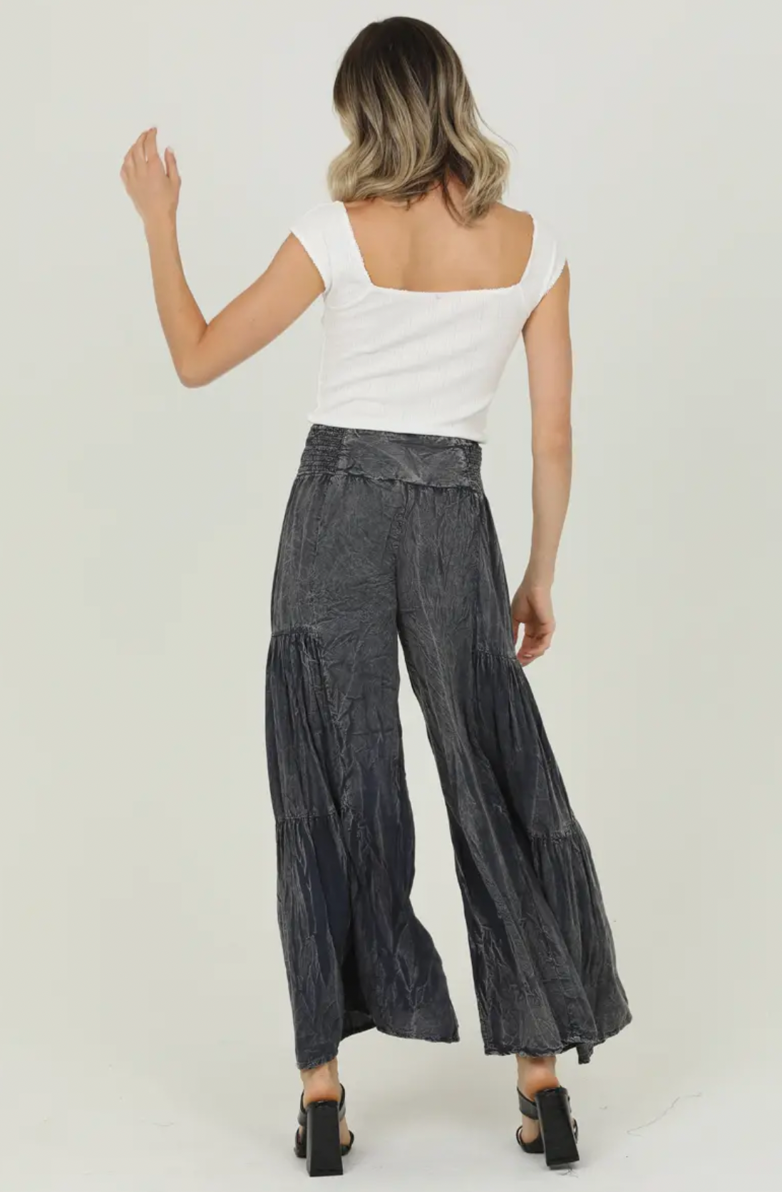 Acid Wash Tiered Wide Leg Pants