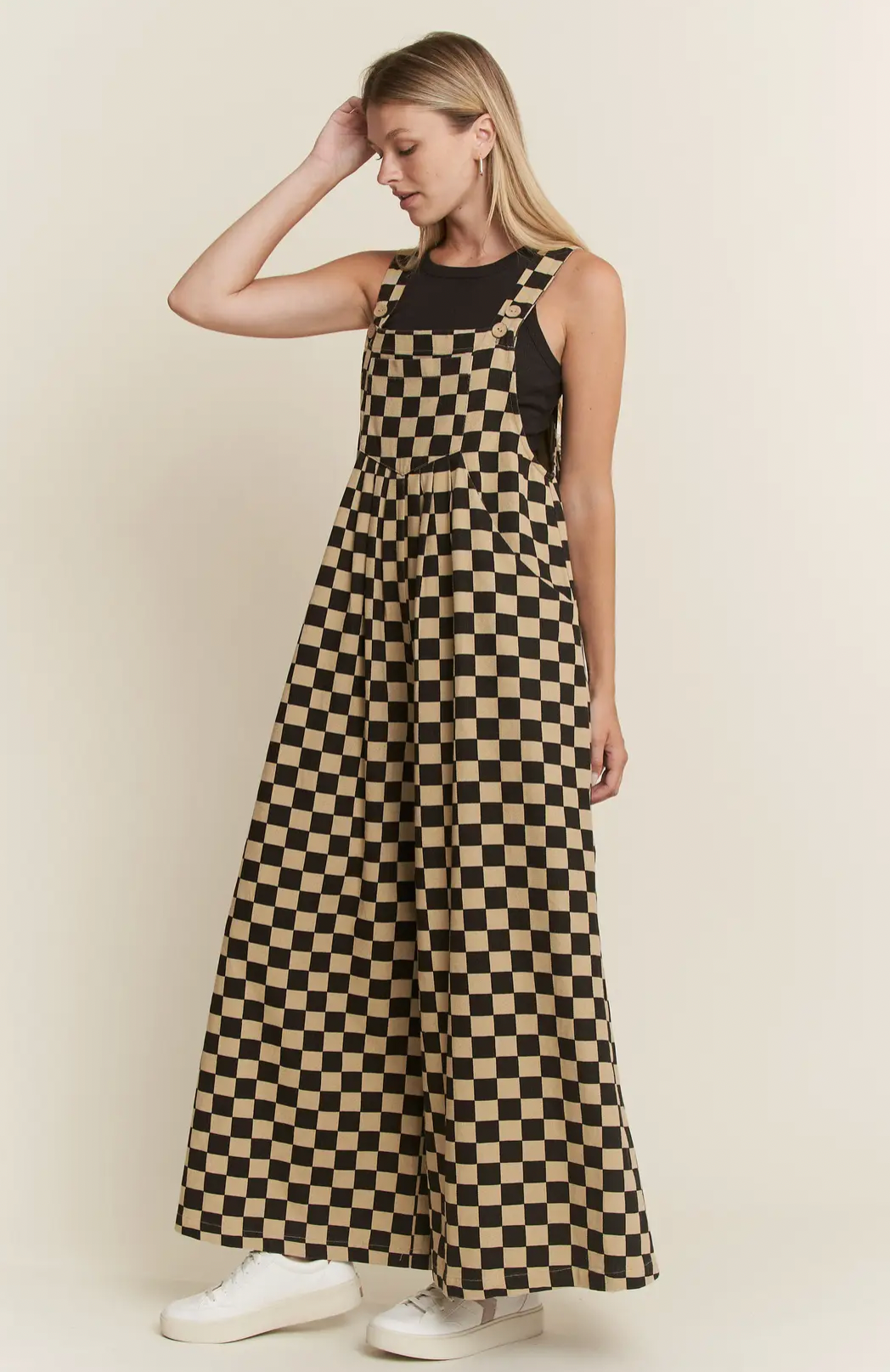 Checkered Wide Leg Overalls