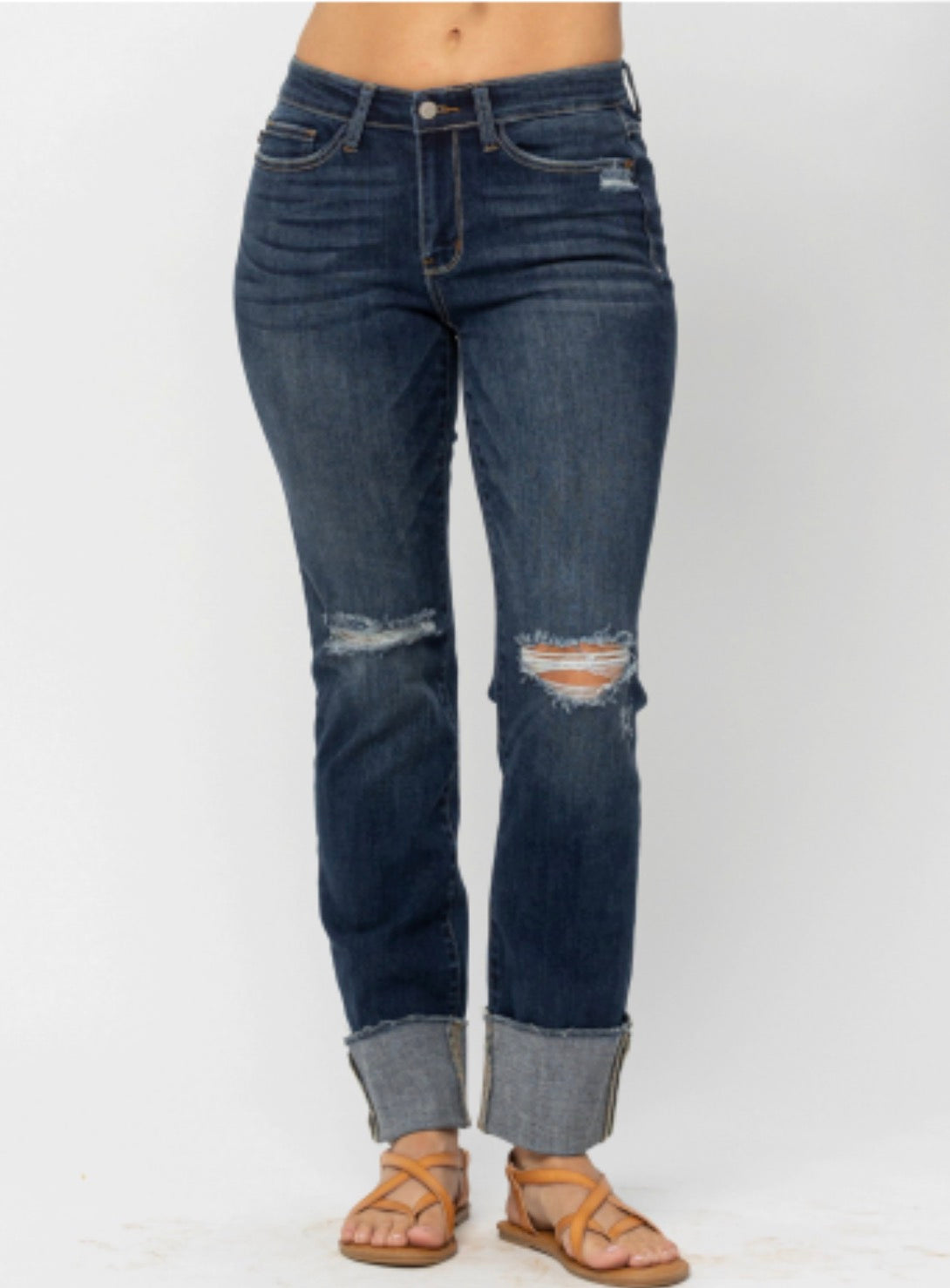 Mid Rise Cuff Jeans