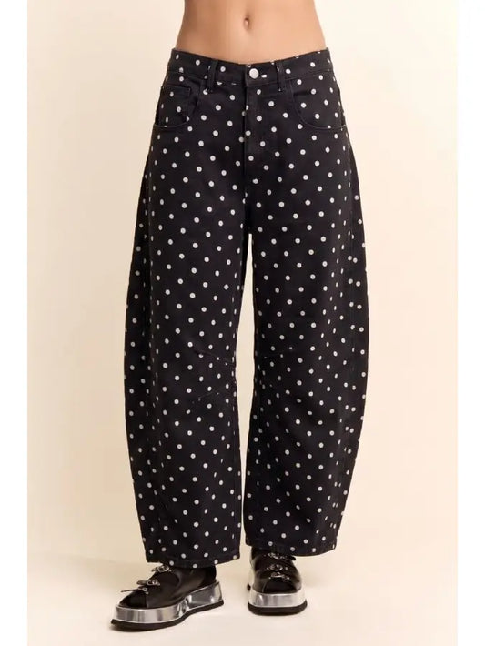 Black Polka Dot Barrel Pants Curvy