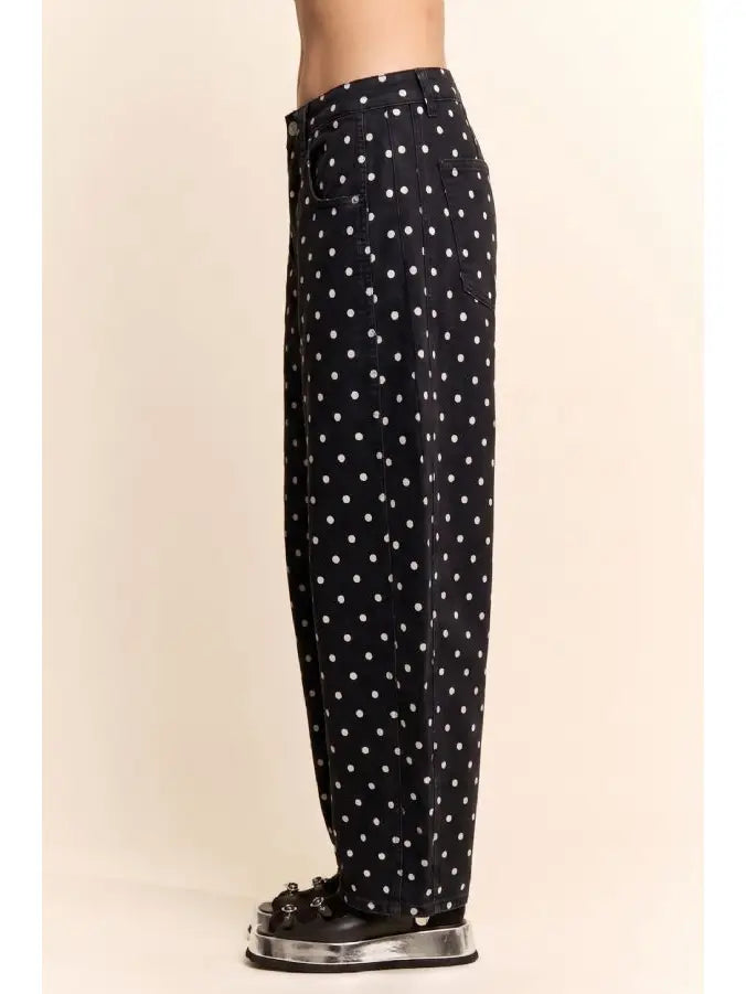 Black Polka Dot Barrel Pants Curvy