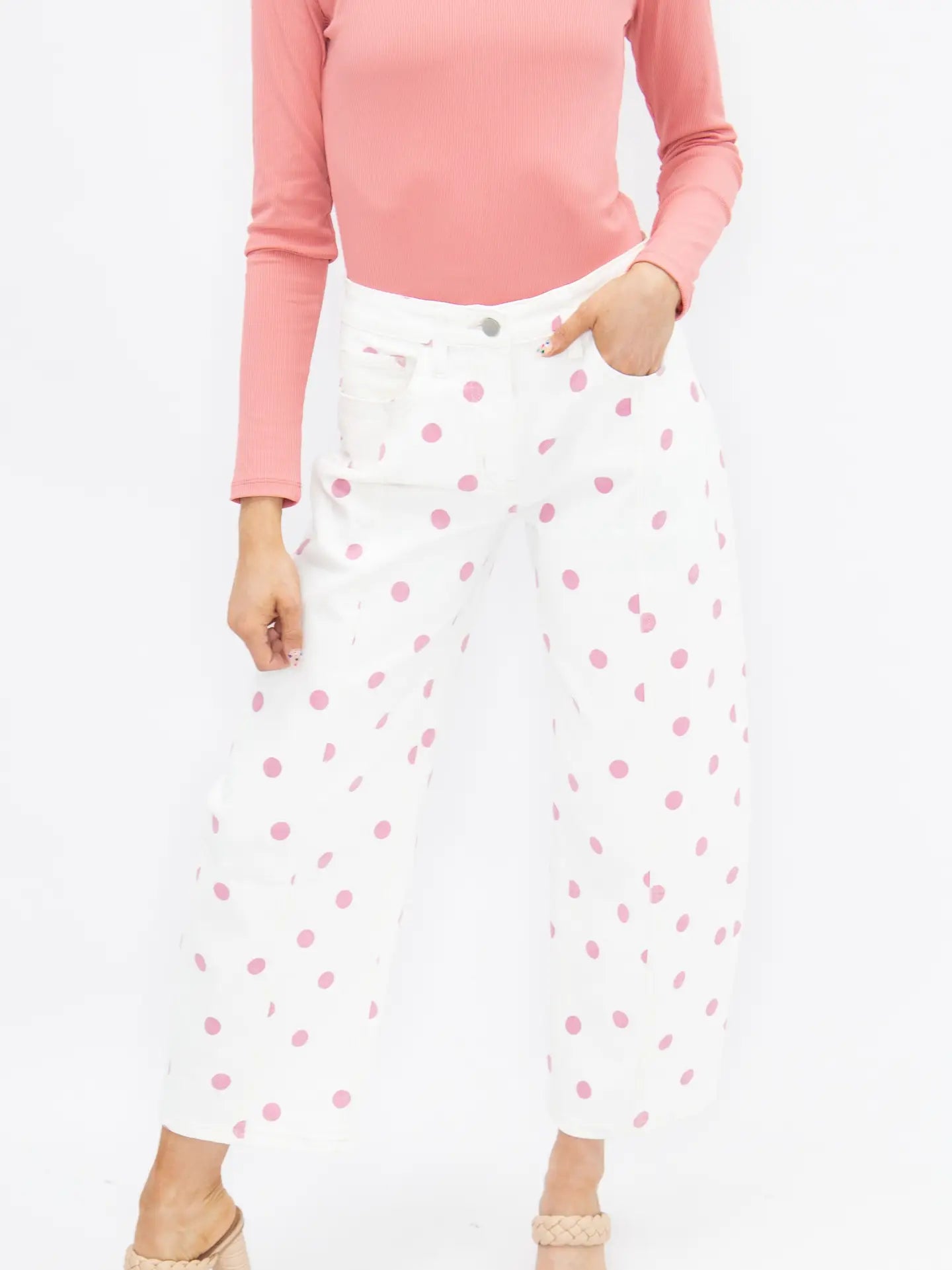 Pink Polka Dot Barrel Jeans