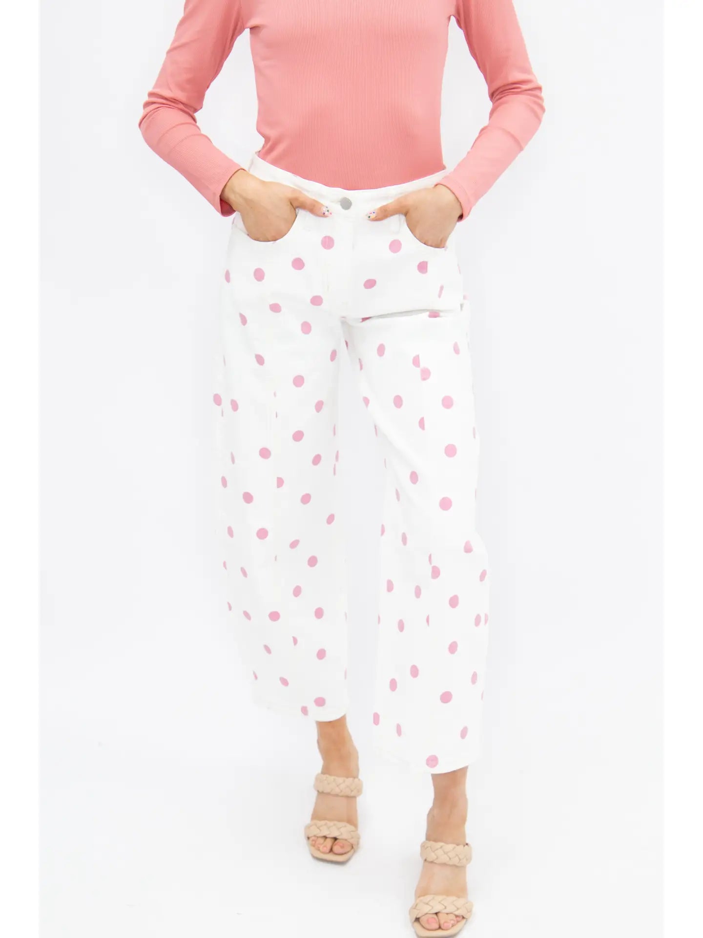 Pink Polka Dot Barrel Jeans