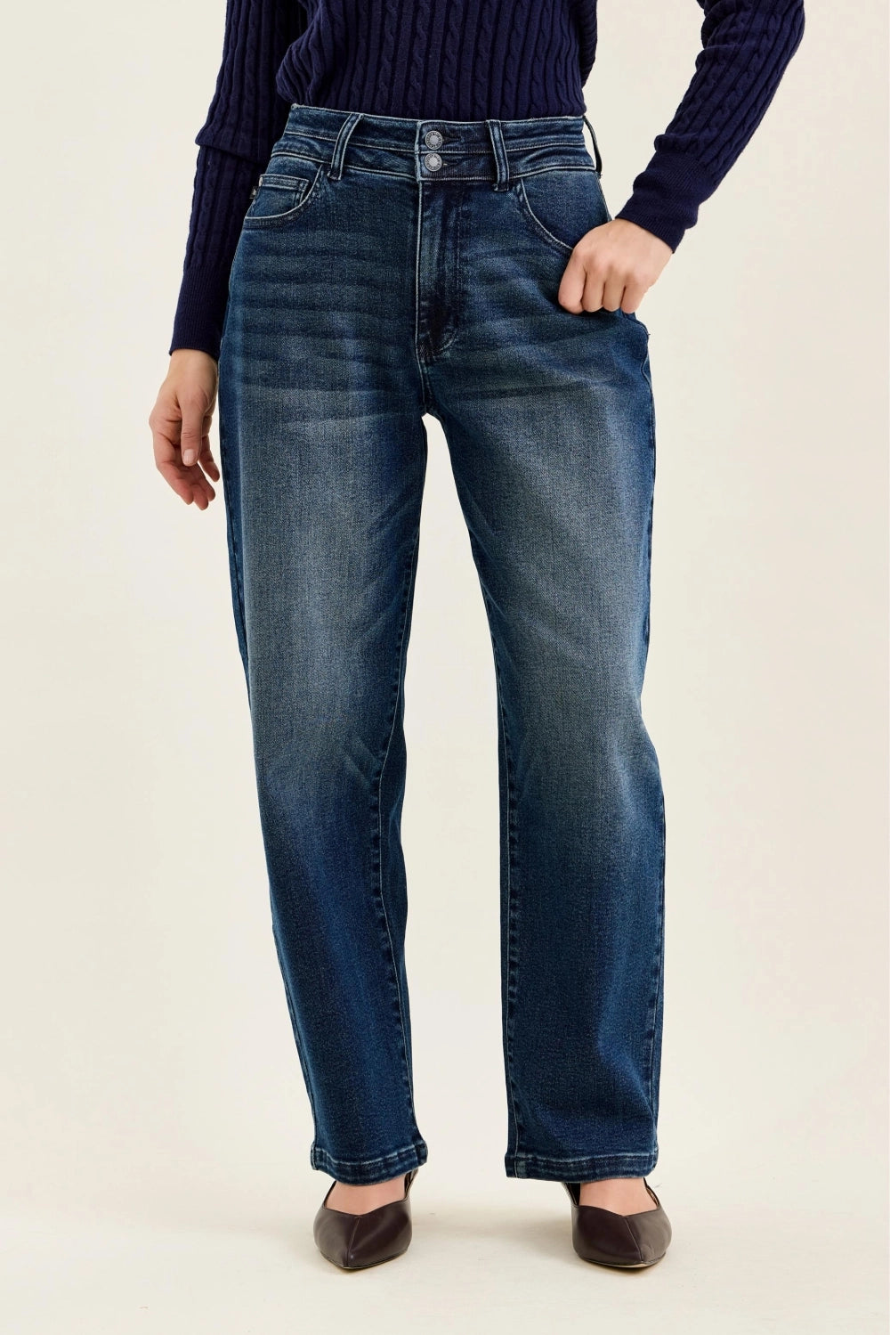High Waisted Double Waistband Jeans