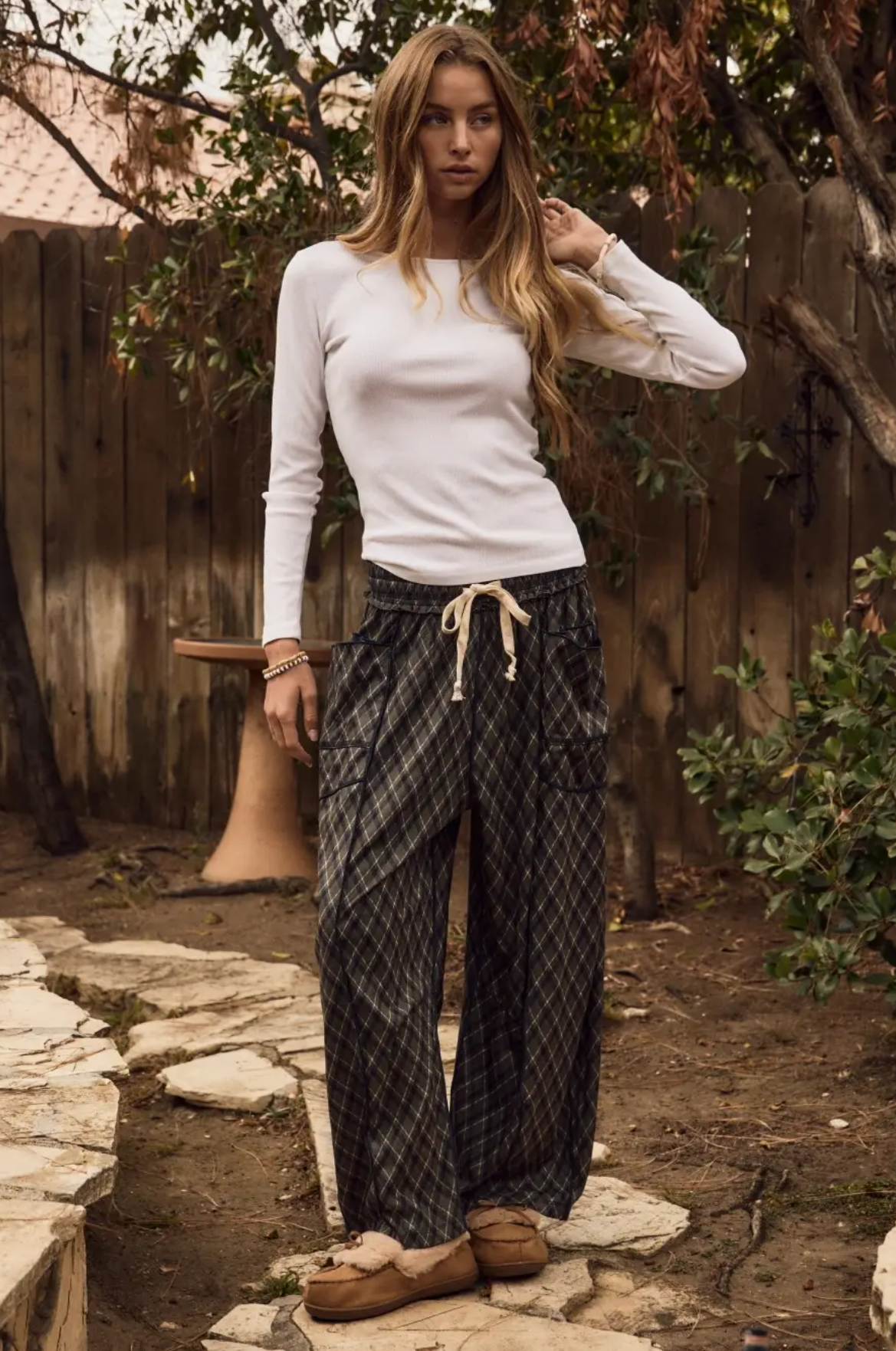 Diamond Check Barrel Pants