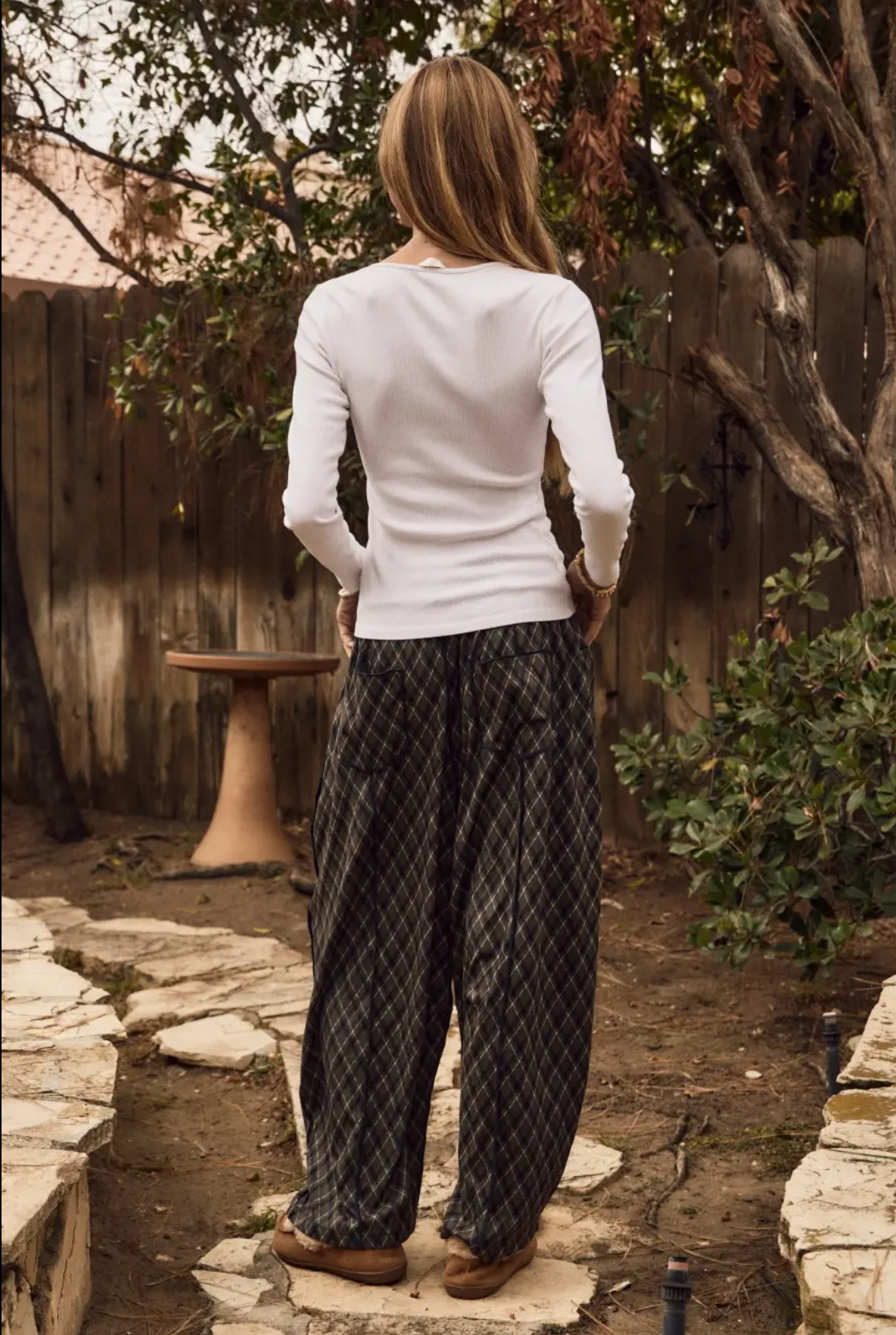 Diamond Check Barrel Pants