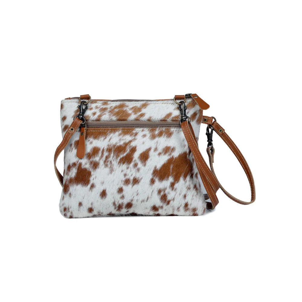 Ornate Brown Leather & Hairon Bag- 3401