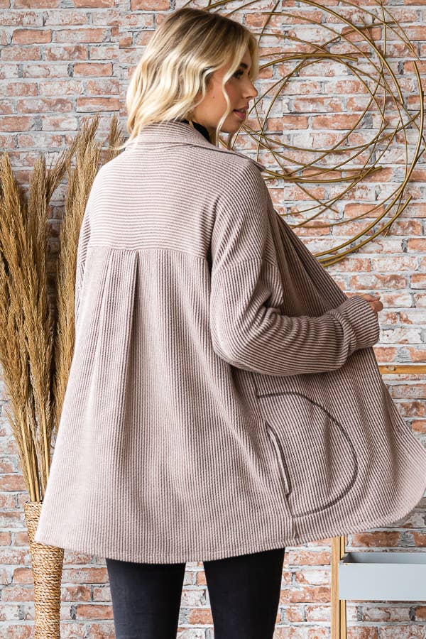 [PLUS SIZE] Rib Button Down Side Pocket ShacketT5256XL