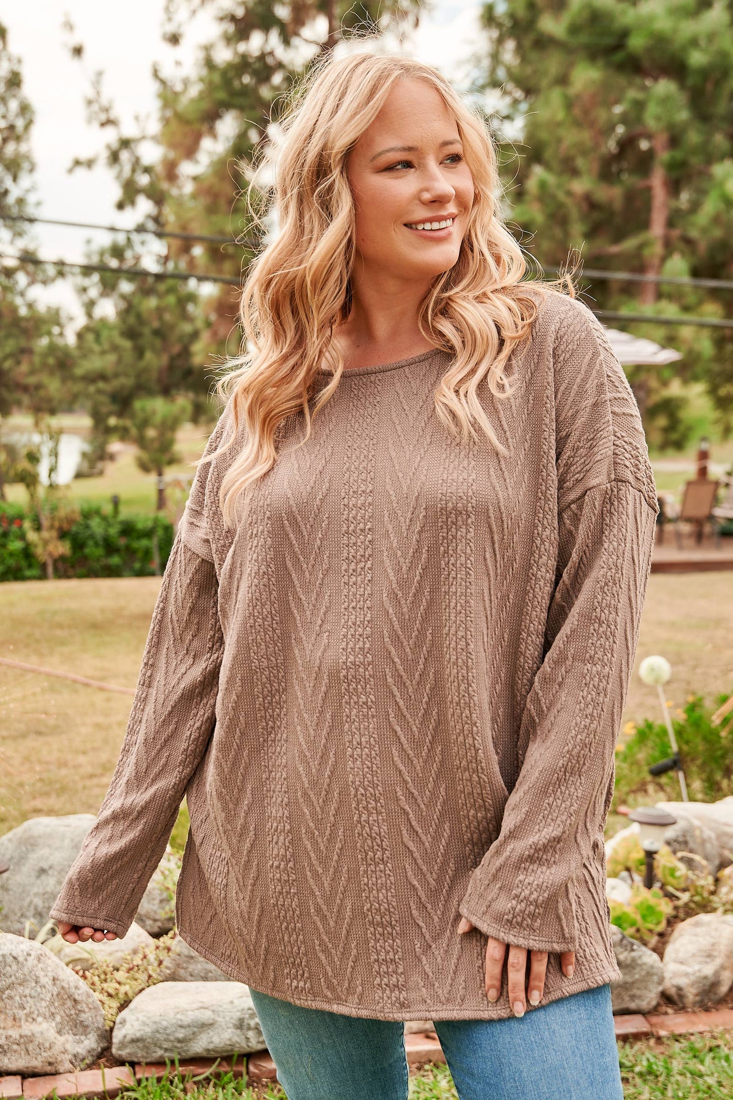 Plus Oversized fit cable knit top-PLT4996