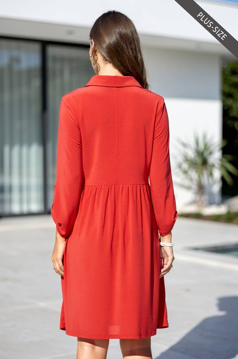 Collared Shirt Dress w/ Pockets Curvy