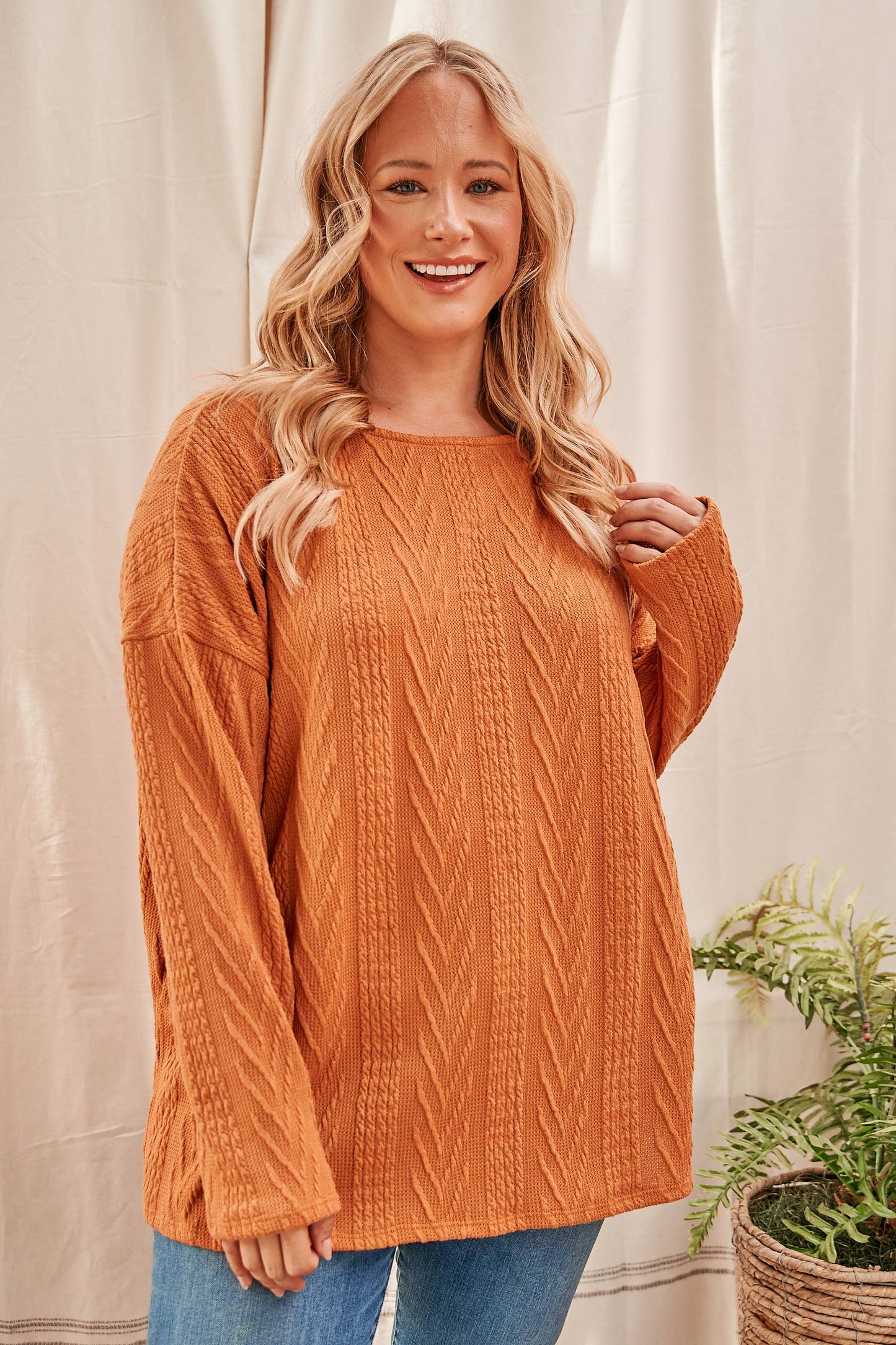 Plus Oversized fit cable knit top-PLT4996