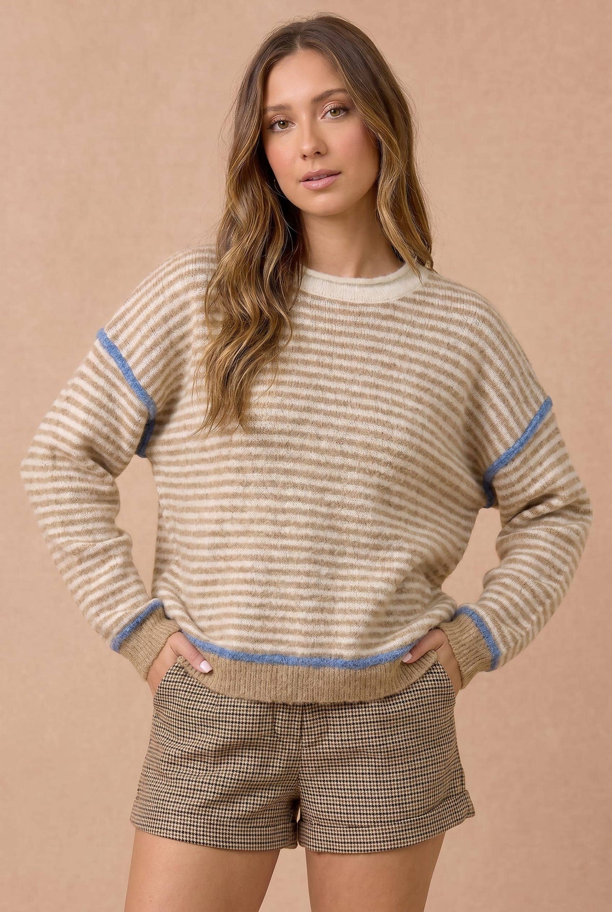 Loose Fit Stripe Contrast Sweater Top
