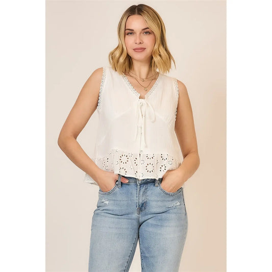 V Neck Lace Trim Sleeveless Top
