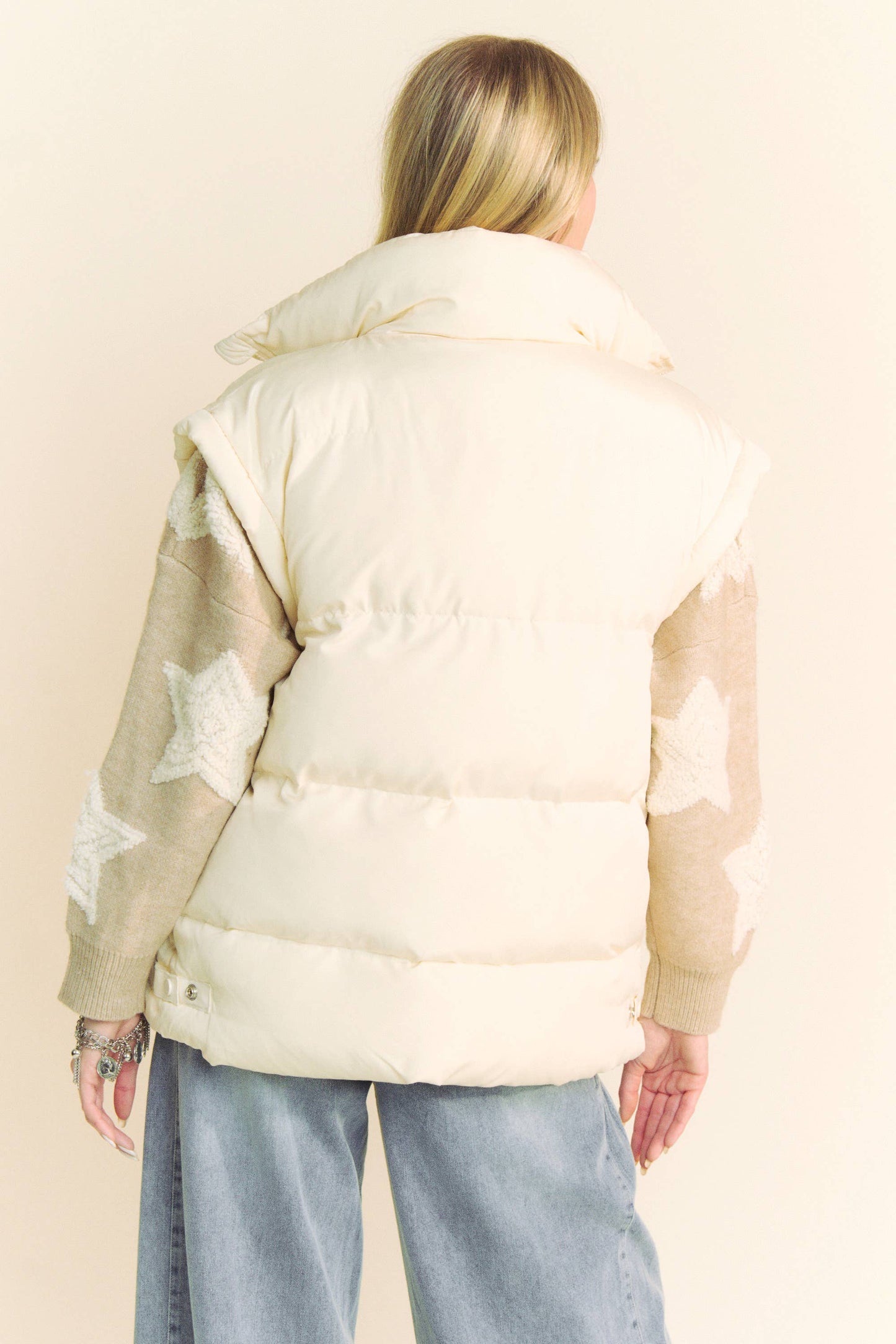 PLUS SOLID SLEEVELESS ZIPPER PUFFER JACKET VEST