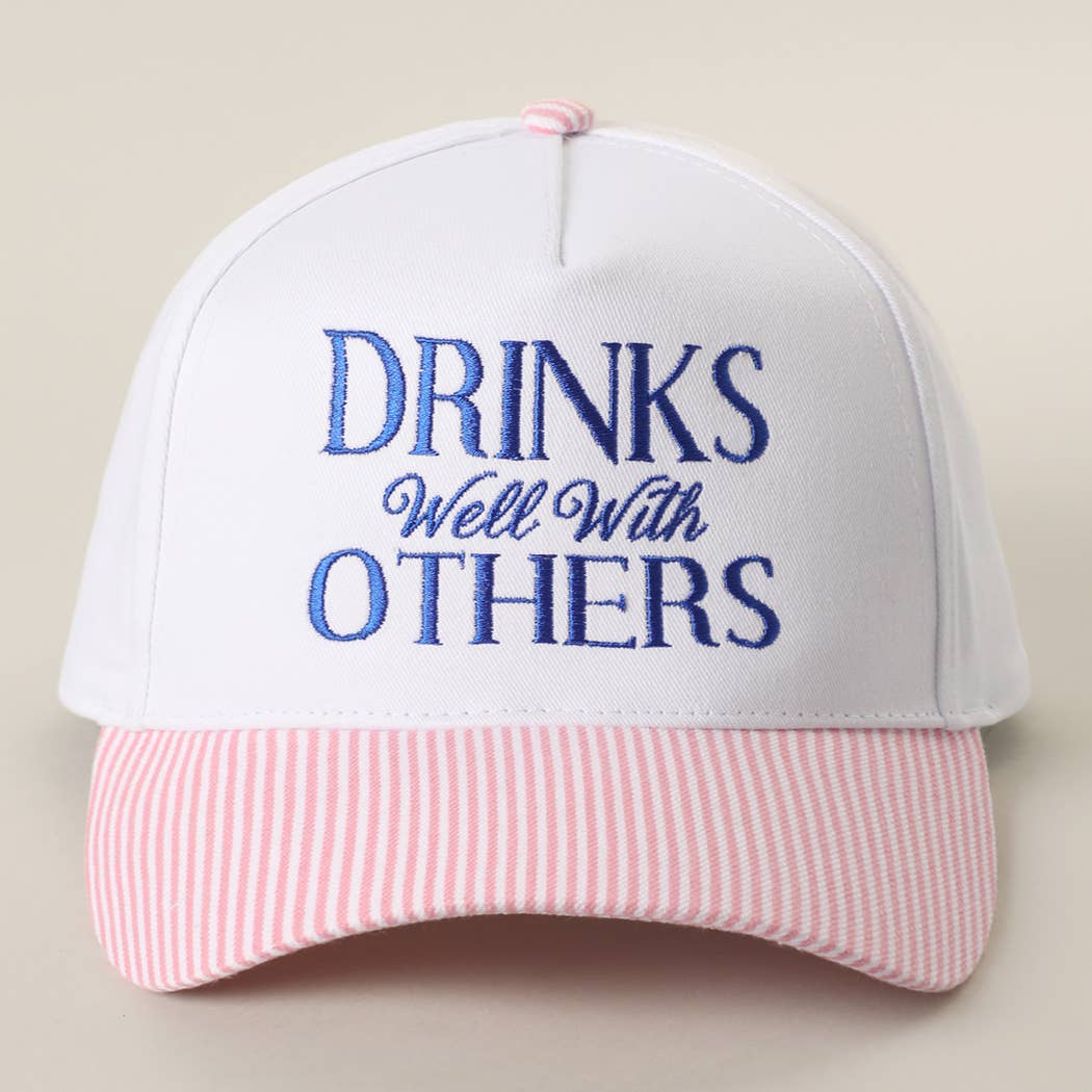 ‘Drinks Well With Others’ Embroidered Seersucker Hat