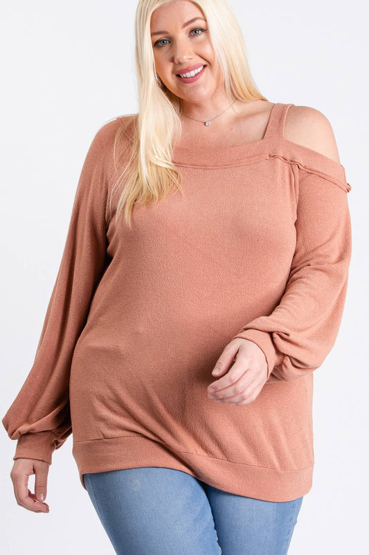 Plus uneven Hacci asymmetrical knit top-PLT8256