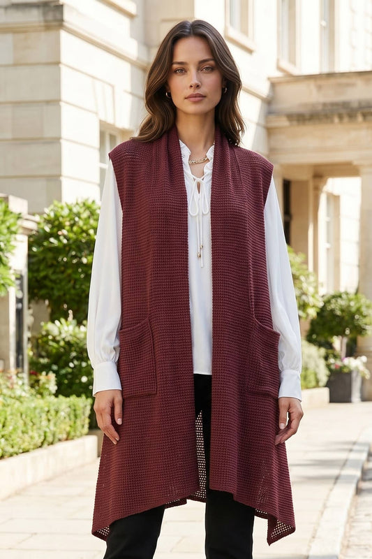 Sleeveless Crochet Midi Vest Cardigan