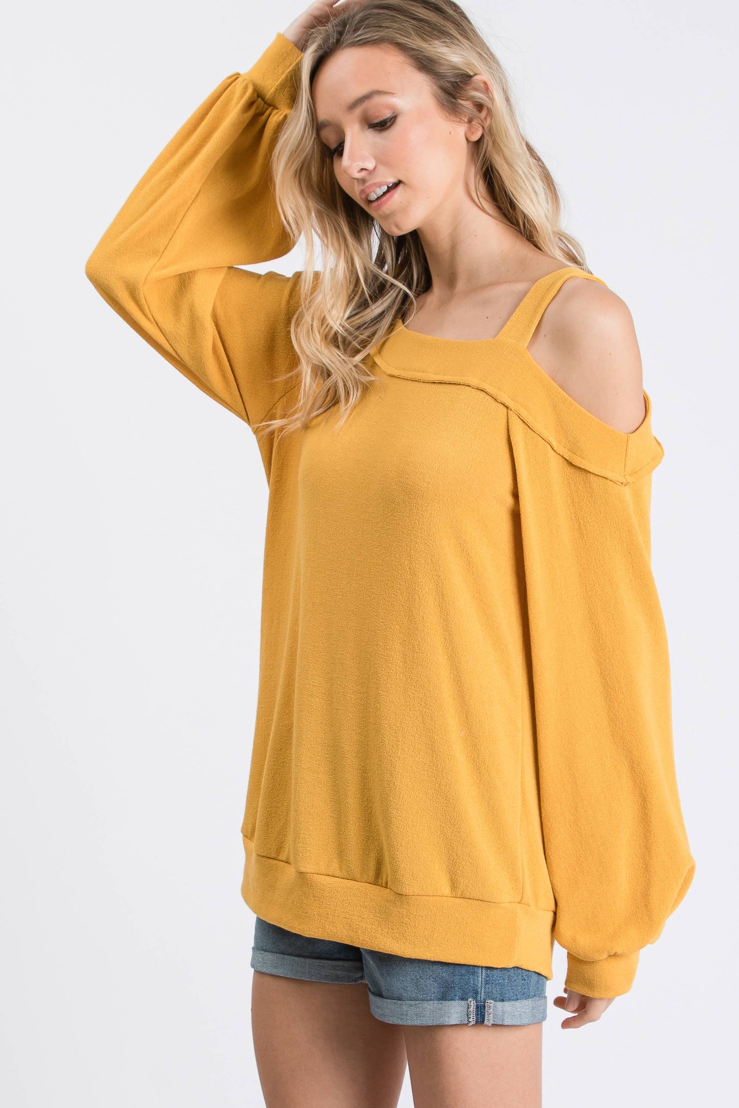 Uneven Hacci asymmetrical knit top-LT8256