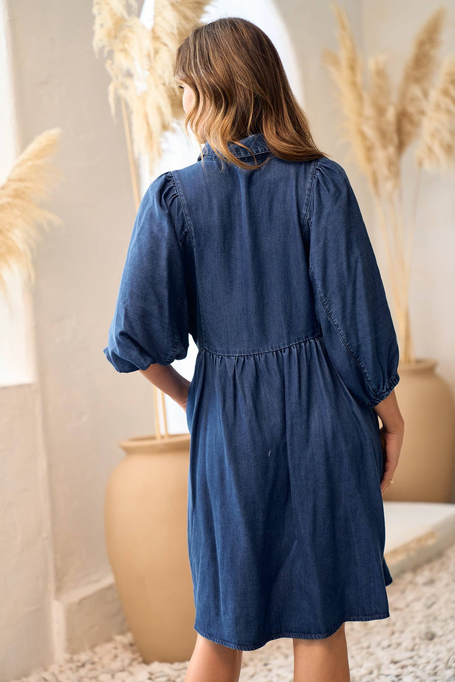 Plus Button down puff sleeve mini dress-PID10016A