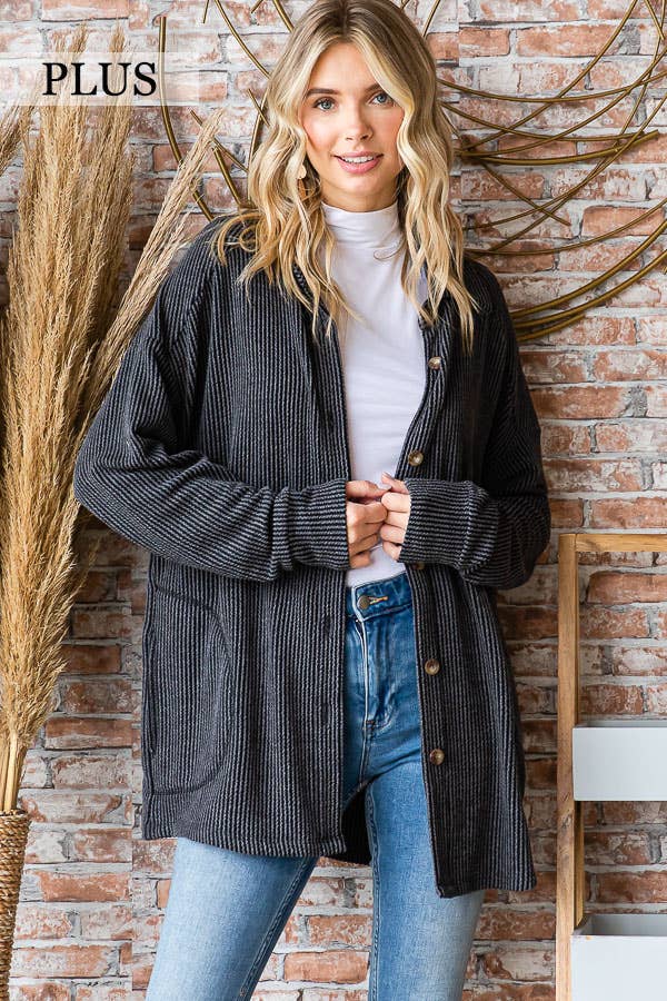 [PLUS SIZE] Rib Button Down Side Pocket ShacketT5256XL