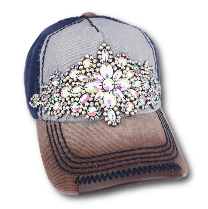 Abstract Bejeweled Bling Glitz Two-Toned Cap, Adjustable