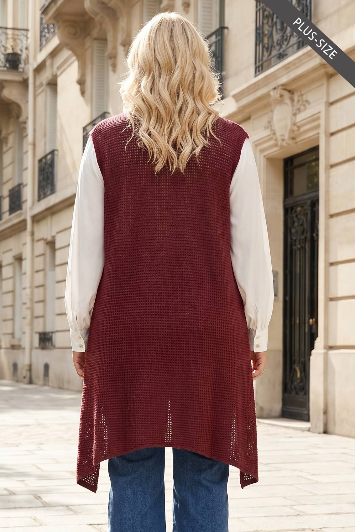 Curvy Sleeveless Crochet Midi Vest Cardigan
