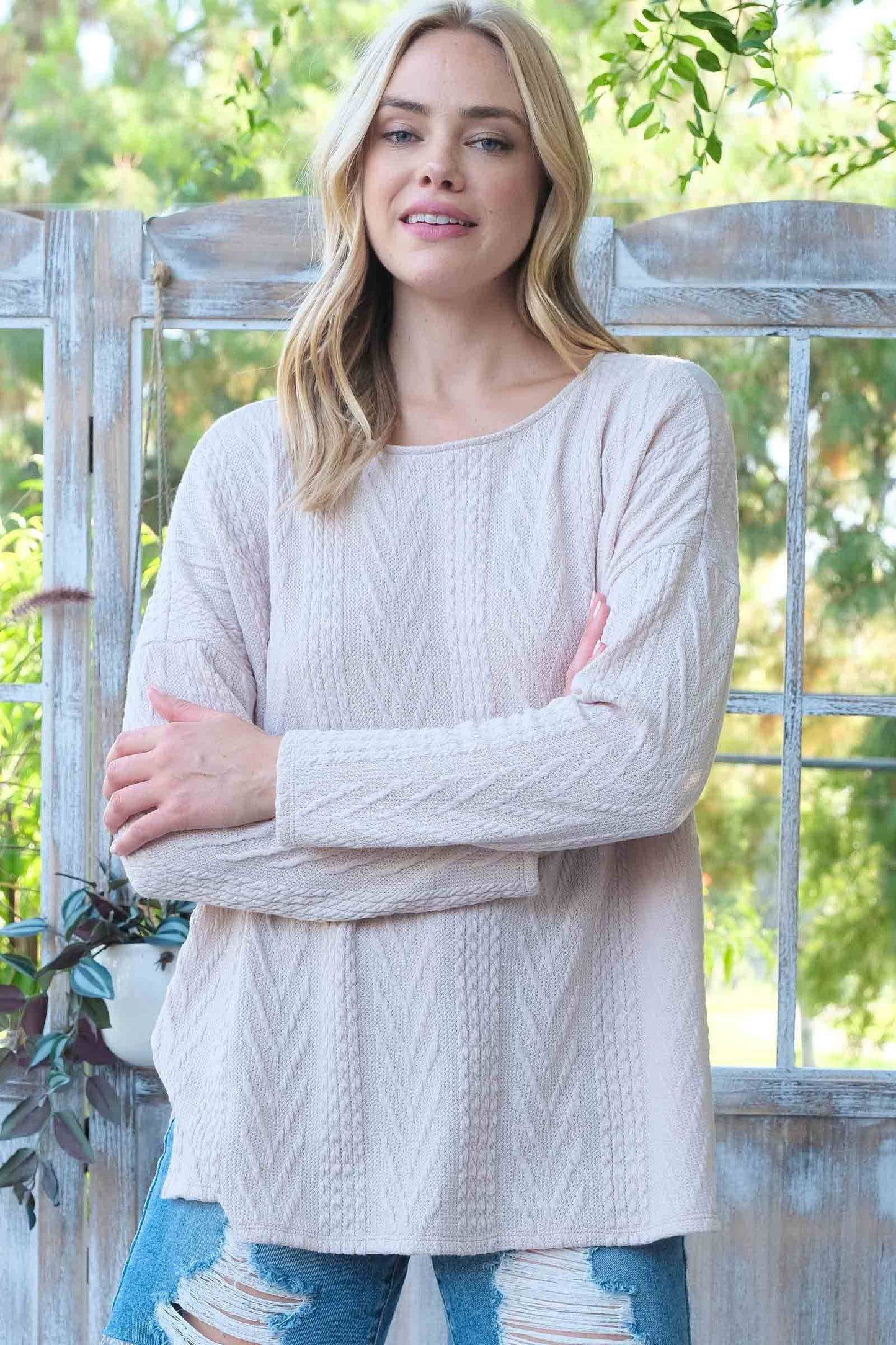 Oversized fit cable knit top-LT4996