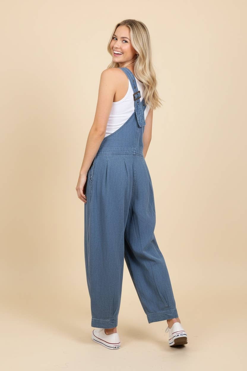 Relaxed Fit Denim Overalls with Patch Pockets Curvy