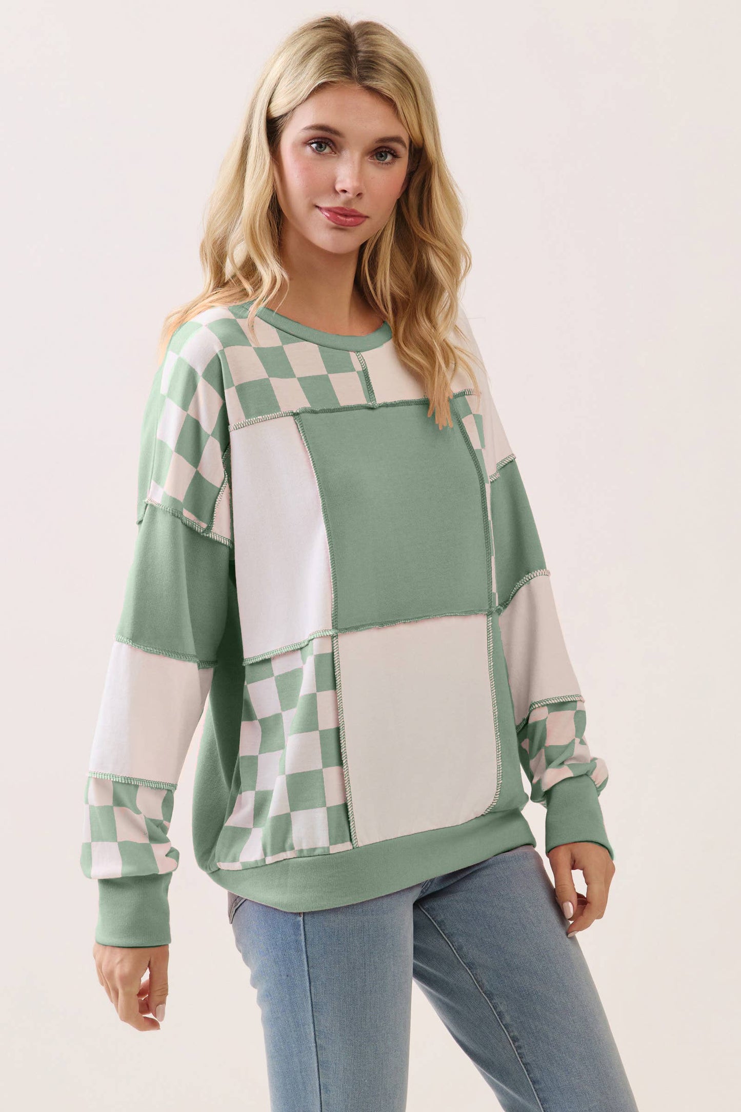 Checkered Print Patchwork Top