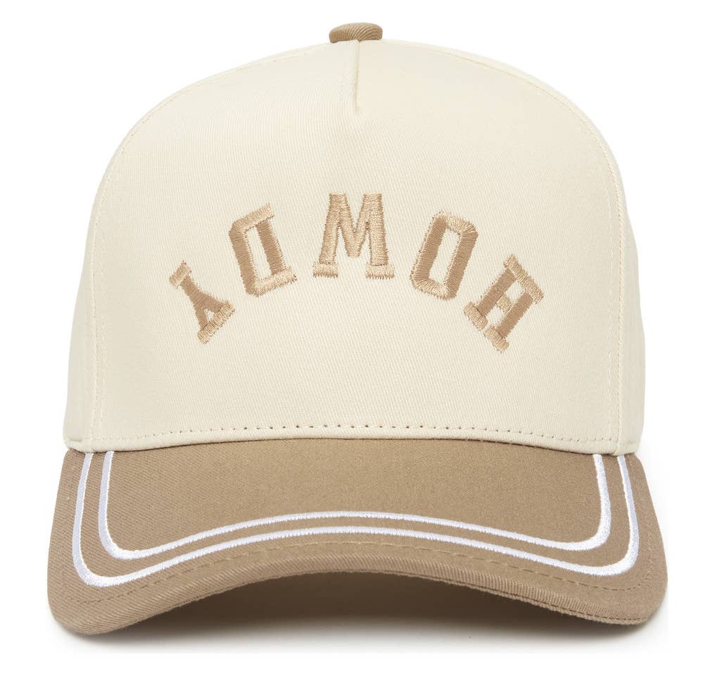 Embroidered Brim Trucker Hat - Howdy (Upside Down) - Khaki