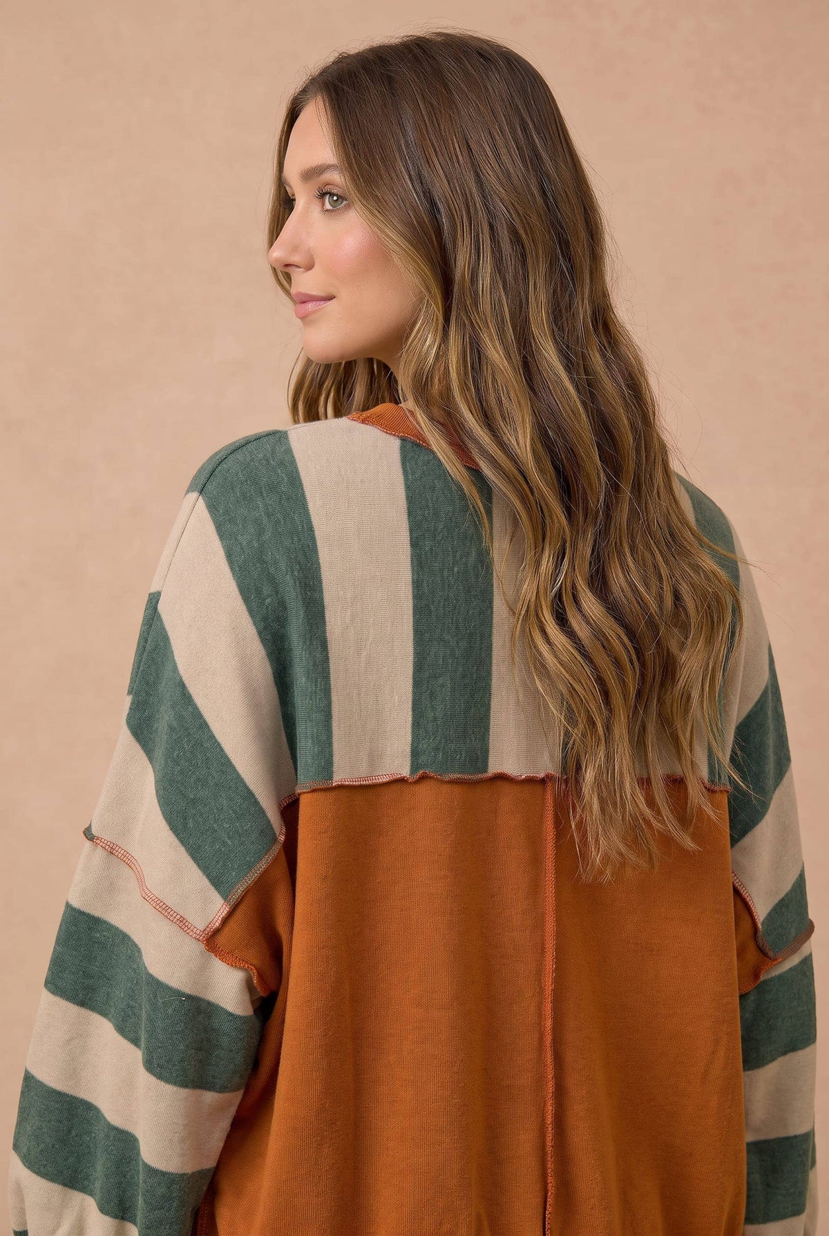 Striped Color Block Hacci Pullover Curvy
