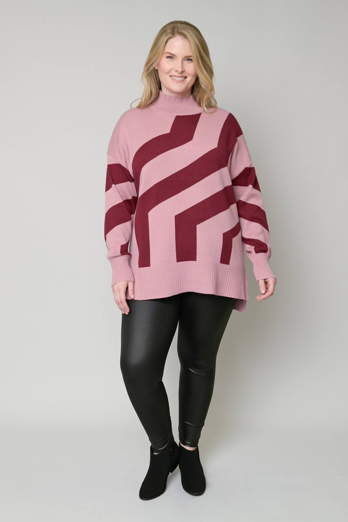 Jacquard Hi-Lo Mock Neck Tunic Sweater - Curvy