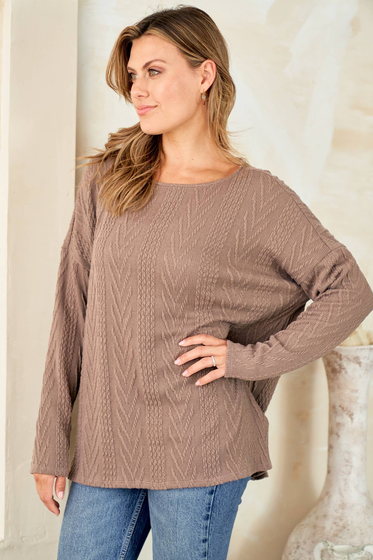 Oversized fit cable knit top-LT4996