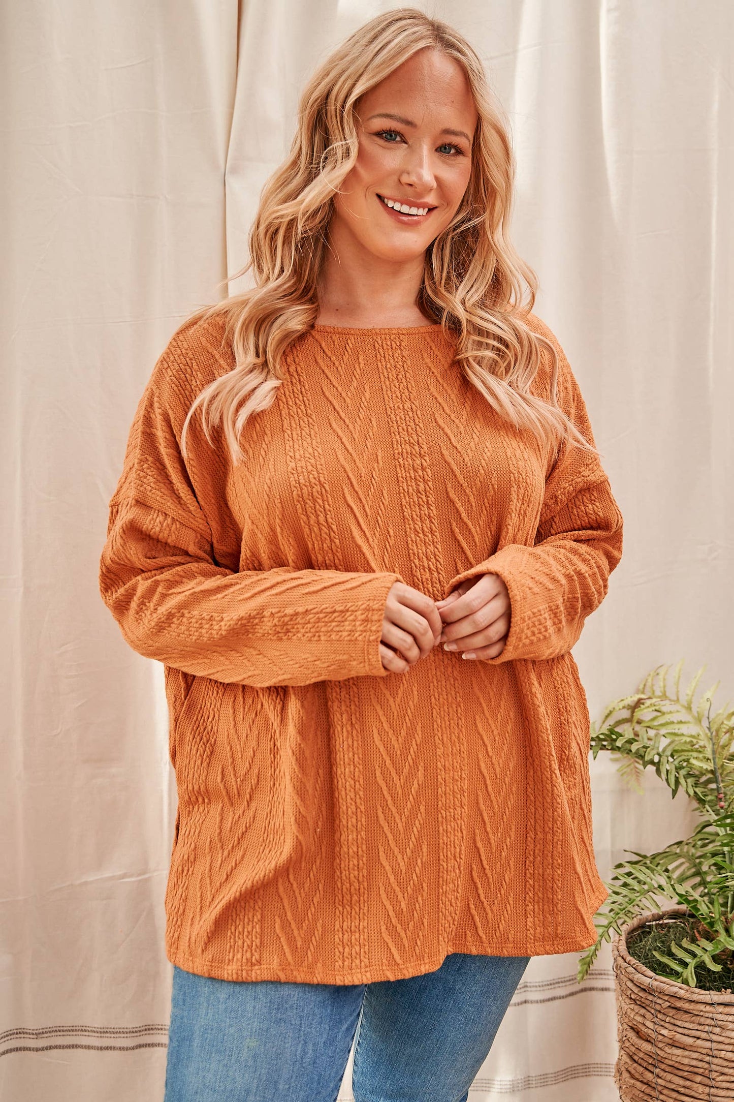 Plus Oversized fit cable knit top-PLT4996