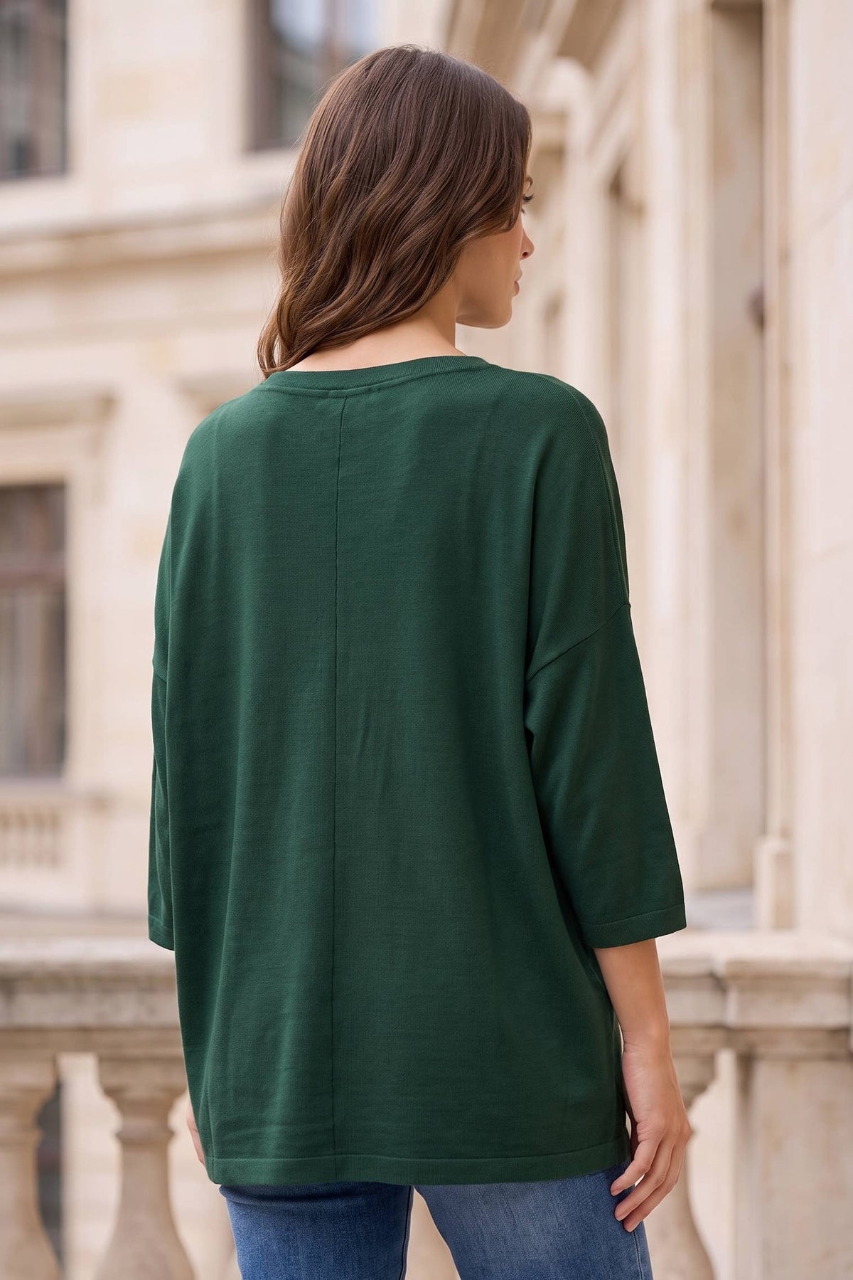 Double Front Pocket 3/4 Sleeve Knit Top
