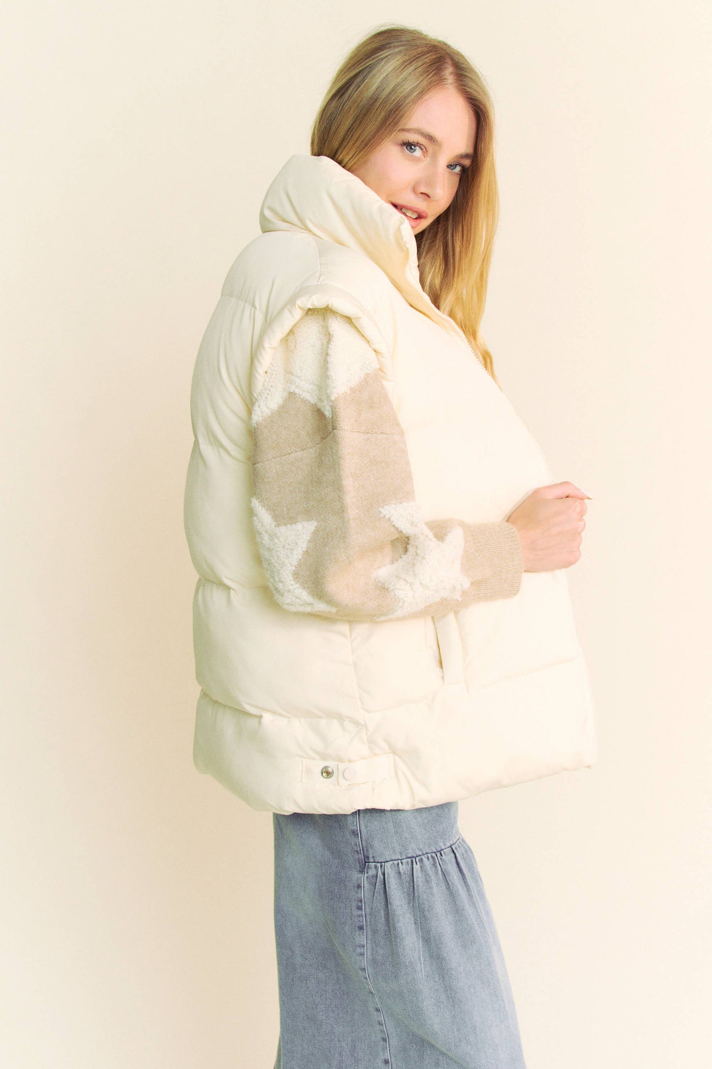 PLUS SOLID SLEEVELESS ZIPPER PUFFER JACKET VEST