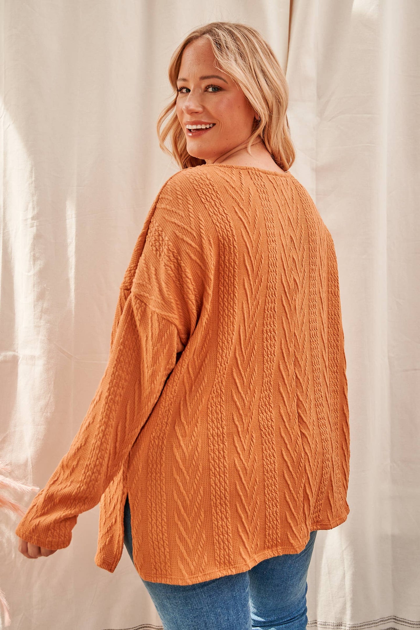 Plus Oversized fit cable knit top-PLT4996